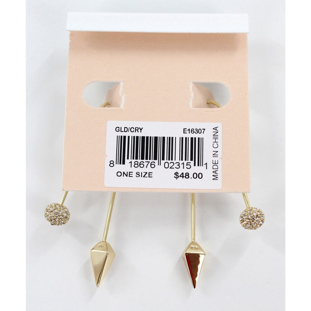 Rebecca Minkoff Gold Threaded Pave Crystal Ball Earrings $48 Tags #RM329 - Picture 3 of 3
